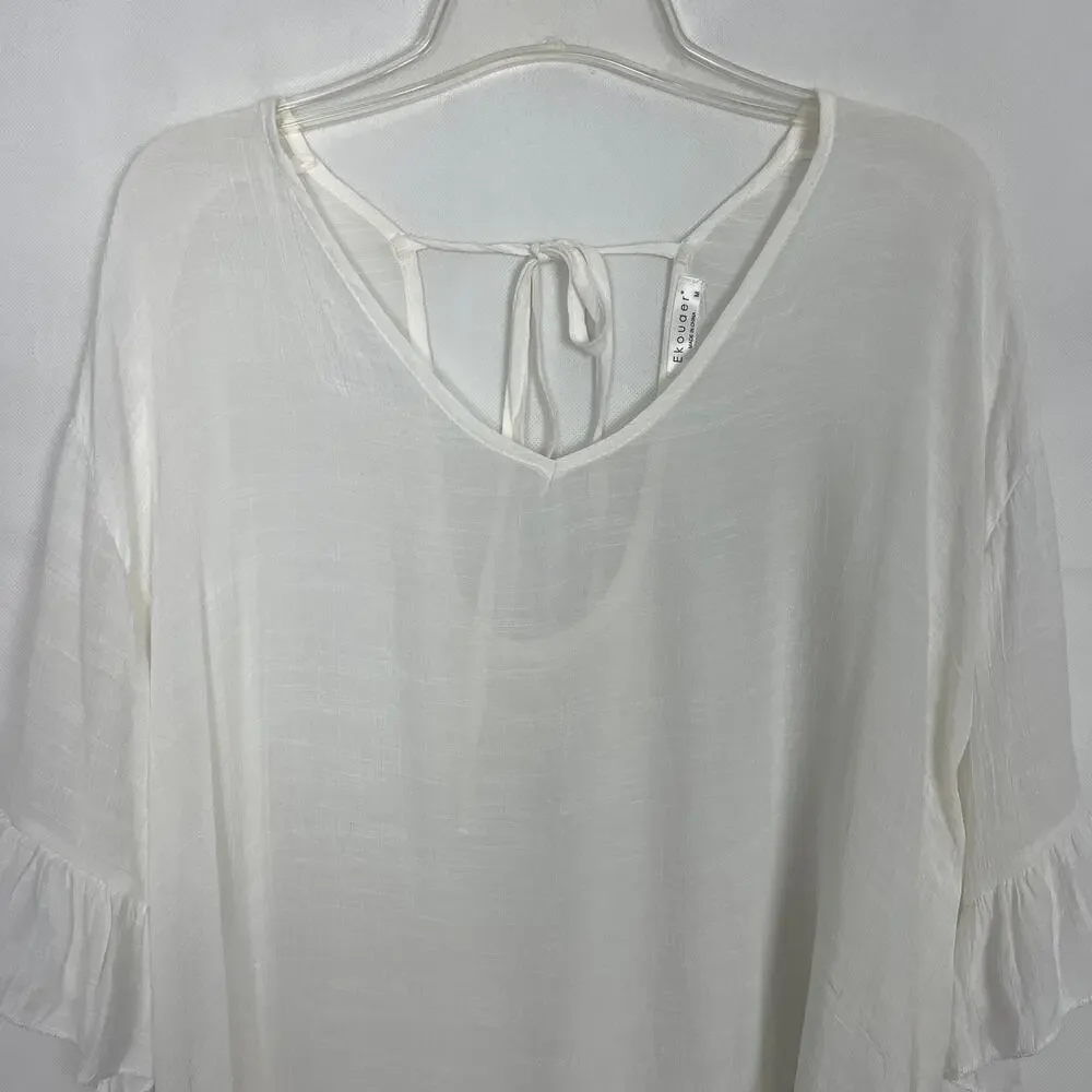 Ekouger Pullover Gauzy White Tunic Dress/Bikini Cover Up Size Medium - Picture 3 of 11